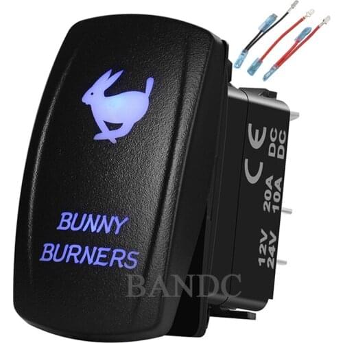BUNNY BURNERS Rocker Switch Laser-Etched 5P On-Off SPST for Car Boat Truck Carling , Waterproof Dual Blue Led,Jumper Wires Set