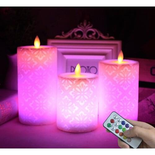Flameless Electronic Candle Night Light LED Candle With RGB Remote Control Decorative Pattern Candle For Wedding Home Decoration