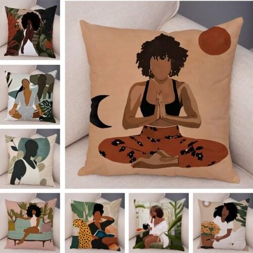 Black Africa Girl Art Pillow Case Decor Cartoon Geometric Beautiful Women Cushion Cover for Sofa Car Home Soft Plush Pillowcase