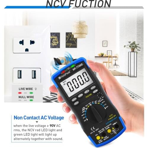 HoldPeak HP-770HC True RMS Auto Ranging Digital Multimeter with NCV Feature and Temperature/Frequency/Duty Cycle Test dropship