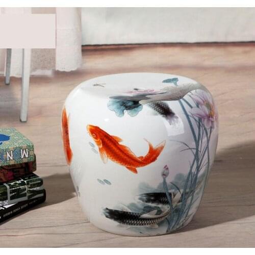 Jingdezhen Hand-painted fish and lotus pattern Ceramic stool Household Decoration blue and white Ceramic Porcelain Stool