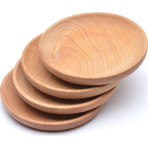 Eco-friendly Snack Plate Round Wooden Cake Fruits Dish Room Dessert Service Tray Wood Sushi Board Party Tableware cutlery