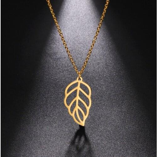 Fishhook Fashion Boho Bohemia Leaf Leaves Necklace Original Gold Color Stainless Steel Gift For Men Woman Girl Boy Chain Jewelry
