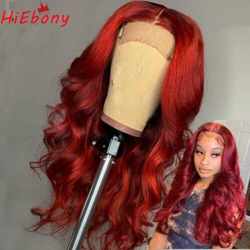 HiEbony Red Lace Front Wigs PrePlucked Wavy Remy Human Hair Glueless Lace Front Wigs 180% Middle Part 13x4 Frontal Lace Wigs