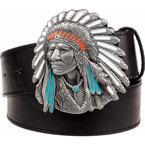 Indian Chief belt mens big buckle Decorative belt hip-hop bulk wild western cowboy style belt leather