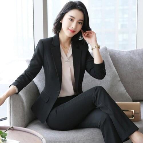 IZICFLY Spring Autumn Office Clothes Women Blazer With Trouser Business Elegant Pants Two Piece Suits Outfit Work Wear Black