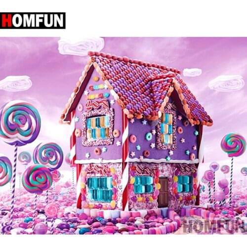 HOMFUN "Candy house scenery" Diy Diamond Painting 5D Full Square Round Resin Drill Picture Diamond Rhinestone Embroidery A16897