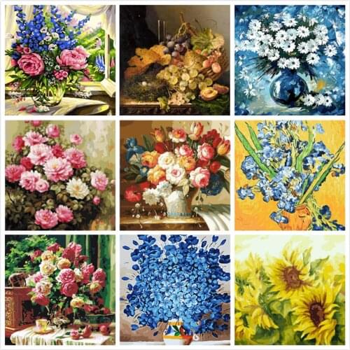 Purple Flowers Painting By Numbers For Adults Kits Hand Painted Decor Drawing Canvas DIY Oil Coloring Paint Pictures By Numbers