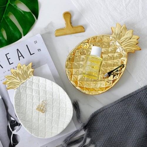 20cm Ceramic Pineapple Plate Figurine Leaf Tray Jewelry Frame Nordic Fashion Makeup Table Decoration Ornament Fruit Craft