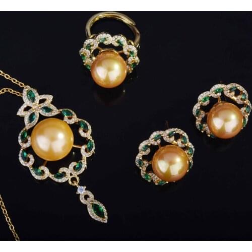 Delicate Pearl Stud Earrings Hollow Round Vintage Gold Jewelry Set Adjustable Size Ring For Women Wedding Anniversary Gift