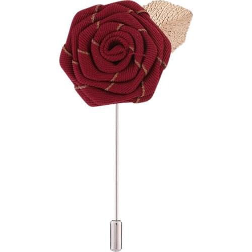 Korean Fabric Rose Flower Long Neddle Lapel Pin Leaves Brooches for Women Men Suit Shirt Corsage Badge Elegant Jewelry Gifts