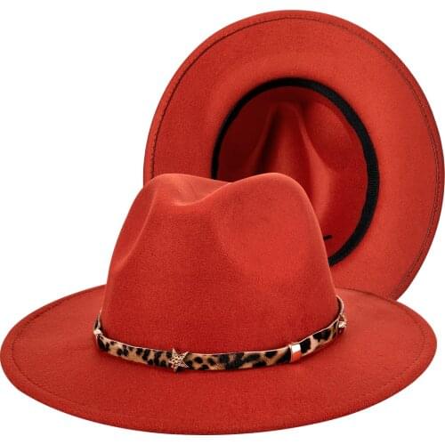 Red Fedora Hats Women Woolen Wide Brim Panama Hats British Style Dress Jazz Cap Casual Outdoor Party Spring Autumn Barry.Wang