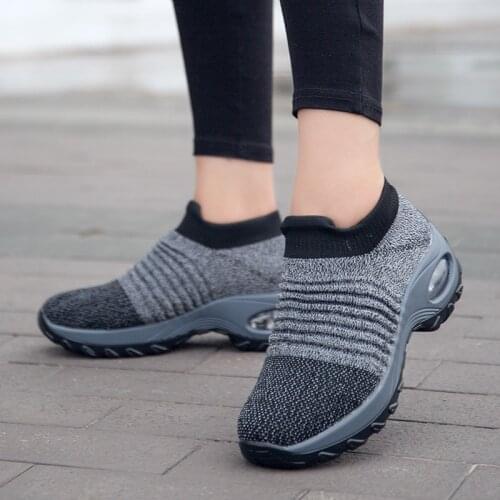 Rimocy Womens Breathable Air Cushion Sneakers 2021 Spring Fashion Platform Casual Shoes Woman Comfortable Knit Mesh Sock Shoes
