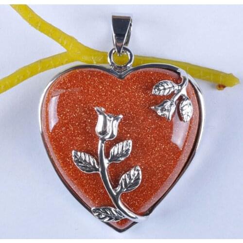 Golden Sandstone Bead Pendant Heart Jewelry For Woman Gift S569