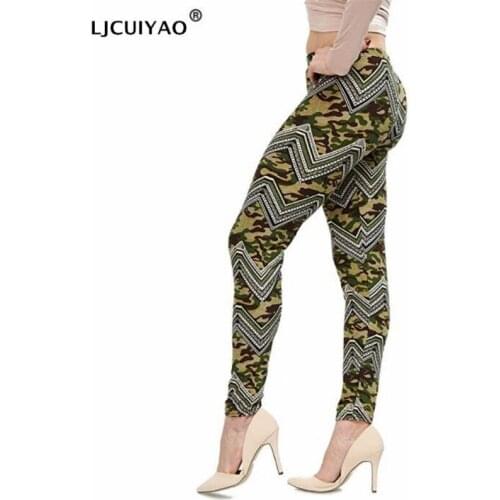 LJCUIYAO Sexy Leggings Printed Green Women Camouflage Printed Fashion Trousers Female Army Green Stretch Slim Workout Jeggings