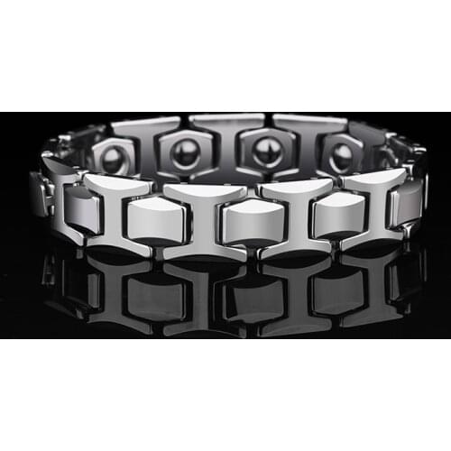 2019 New Arrival High Polished Tungsten Carbide Link Bracelets for Man with Black Magnet Stones for Health Care Length 22CM