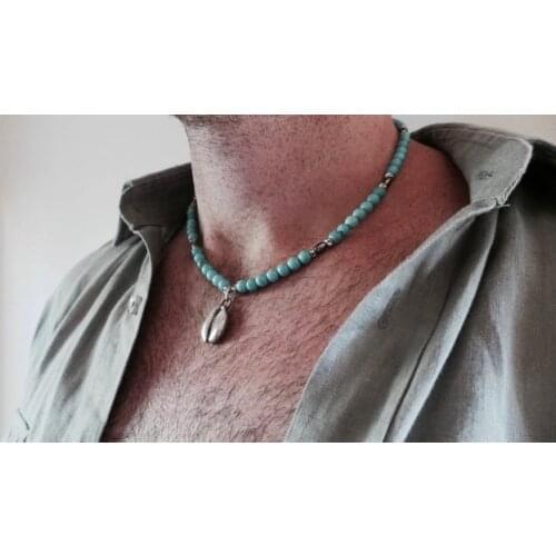 Mens beaded necklace Mens cowrie shell necklace Mens turquoise necklace Mens surfer necklace Beach necklace