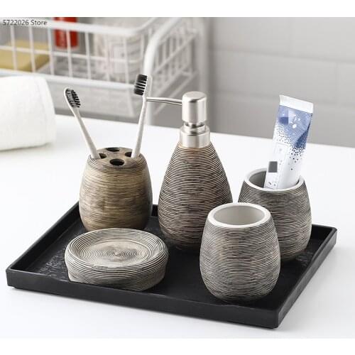 Six-piece bathroom supplies household items bathroom handmade retro brushed ceramic soap dispenser soap box toothbrush holder