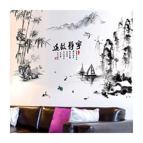 Ink Wall Stickers Chinese Style Living Room Decoration Wallpaper Sofa Background Wall Stickers Study Room Posters And Prints Art