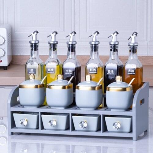 Nordic Ceramic Spice Rack Organizer Salt and Sugar Pepper Oil Vinegar Bottles Spice Rack with Spoon Especiero Kitchen Tools 50