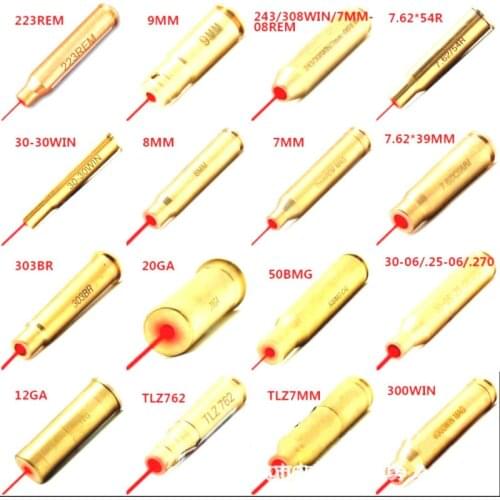 New CAL:40mm 223REM 9MM 7.62X54R 12GA 8X57JS Red Dot Laser Brass Boresight CAL Cartridge Bore Sighter For Scope Hunting