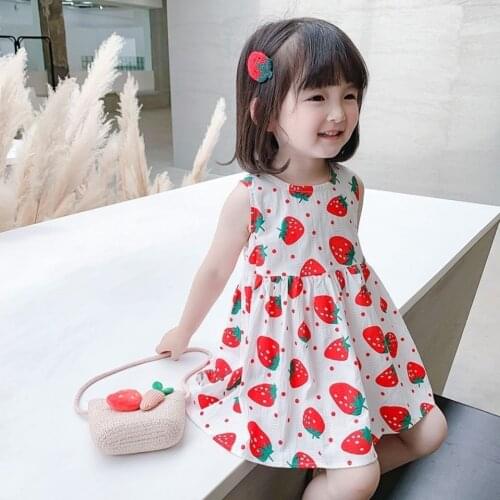 2021 Girls Summer New Summer Pure Cotton Baby Girl wholesale clothing Strawberry skirt Fashionable Dress