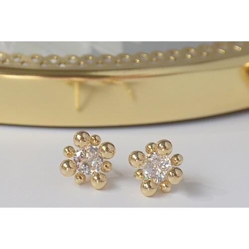 New Fashion Brand Delicate Jewelry 14K Gold Plated Stud Earrings for Women AAA Zircon CZ Cute Small Earrings
