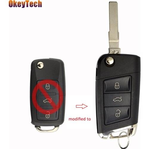 OkeyTech Modofied 3 Button Car Key Shell for Volkswagen Golf 7 Passat Polo Bora MK Skoda Seat Flip Folding with Ring Uncut Blade