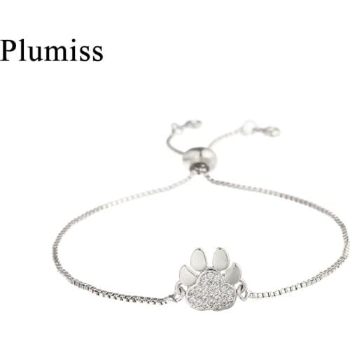 Silver Color Paw Charm Bracelet With Card Box Chain Bracelet for Women Inset Cubic Zirconia Best Friend Jewelry on Woman Hand