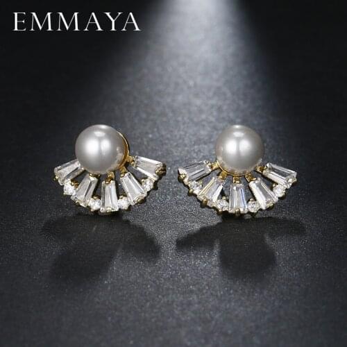 EMMAYA Genuine Brand Simulated Pearl Earrings For Women And Girls Fashion Crystal Cz Stud Earring Gift