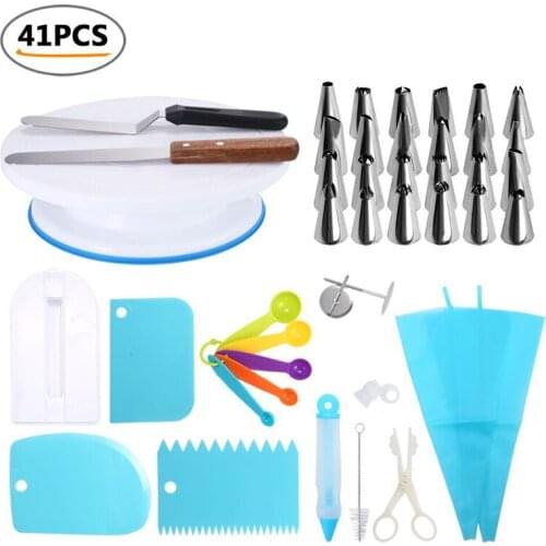 SHENHONG 41Pcs Cake Decorating Tools Dessert Icing Piping Tips Confectionery Baking Scraper Pastry Nozzles Converter Cream Bag
