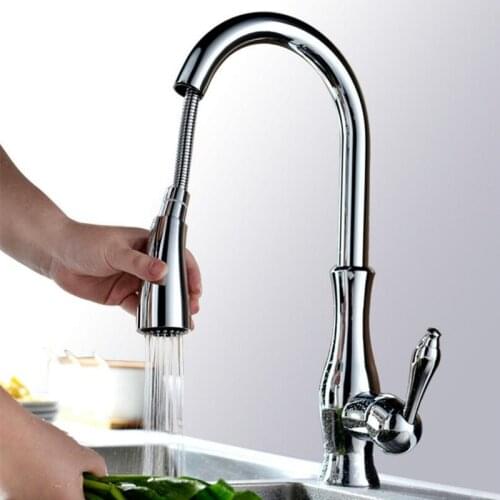 LIUYUE Kitchen Faucets Black/Chrome Brass Vase Type 360 Rotate Kitchen Faucet Pull Out Button To Switch Cleaning Sink Mixer Taps