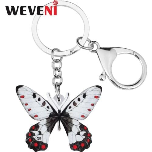 WEVENI Acrylic Spot Butterfly Keychains Long Insect Animal Keyring Jewelry For Women Girls Kids Novelty Gift Purse Accessories