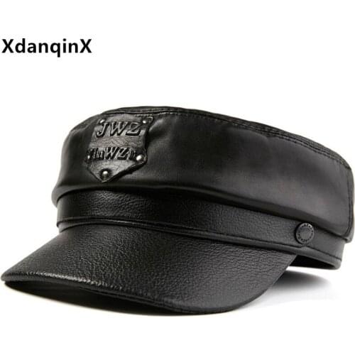 XdanqinX 2021 New Spring Natural Genuine Leather Caps Army Military Hats For Men Women Elegant Sheepskin Leather Hat Flat Cap