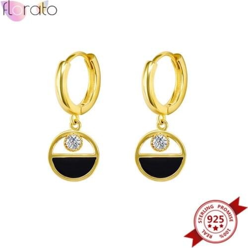 925 Sterling Silver Ear Buckle Geometry Hoop Earrings for Women Gold Color Crystal Circle Hanging Earrings Fashion Jewelry