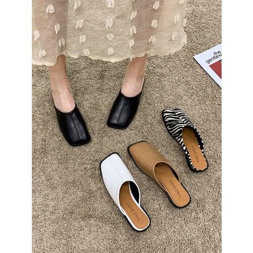 Womens shoes slippers outdoor 2021 spring new zebra pattern fashion temperament retro mid-heel mules