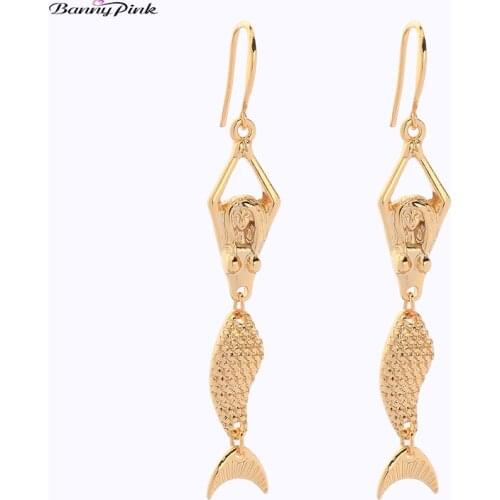 Banny Pink Pretty Metal Mermaid Dangle Earrings For Women Cute Fairy Pendant Drop Earrings Chic Gift For Girl Cute Party Earring
