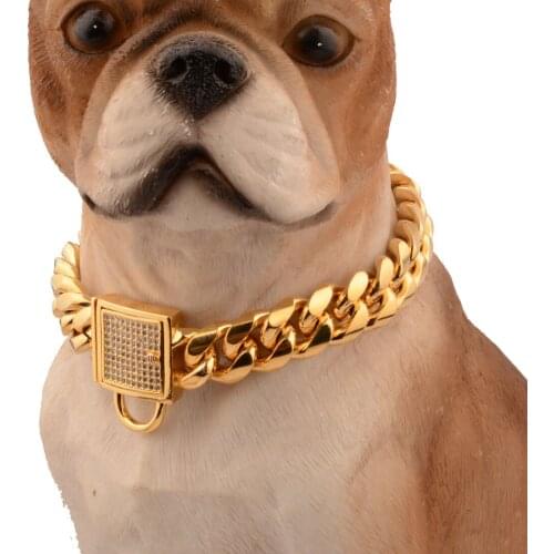 Pet Dog Gold Chain Puppy Collar Necklace 316L Stainless Steel Bulldog Collar 14mm Small Middle Large Dog