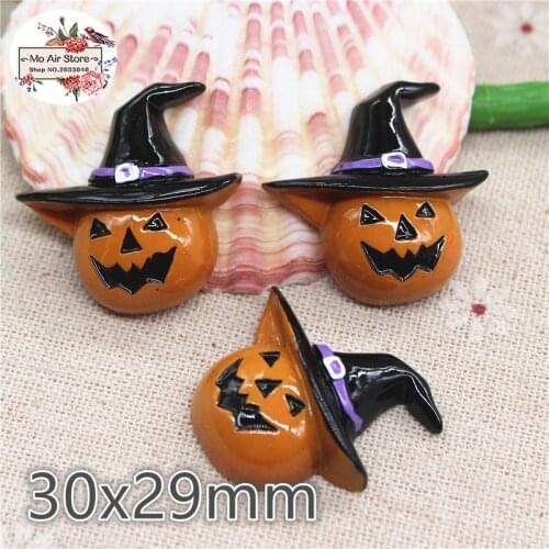10pcs Resin halloween pumpkin with witch hat flat back Cabochon Art Supply Decoration Charm hair bow center