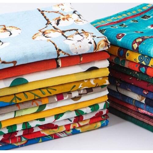 145cm*50cm Summer Dark Grid Bubble Cotton and Linen Cartoon Printing Fabric Pure Cotton Skirt Top Mosquito Pants Children Fabric