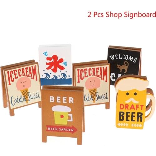 2 Pcs Shop Signboard Dollhouse Miniature Cafe Ice cream Shop Signboard Doll House Furniture Accessories Toy