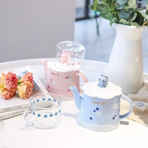 450ML Cartoon Cute Phantom Animal Ceramic Teapot Set Creative Kettle Home Office Large Capacity Coffee Pot