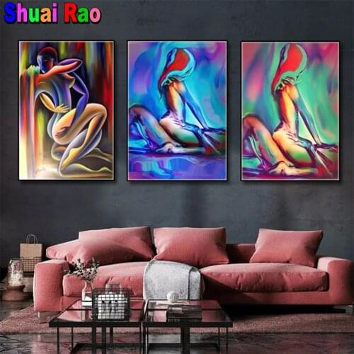 Abstract sexy lover diy diamond painting square round mosaic picture of rhinestones nude body art diamond embroidery home decor