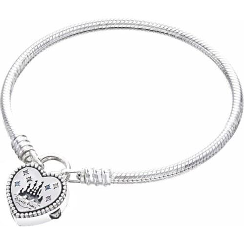 Ajax 925 Sterling Silver Bangles For Women Romantic Castle Charm Snake Bone Chain Bracelet