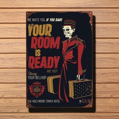Tower Of Terror Your Room Is Ready Art Ride Movie Poster Vintage Circular Tin Sign Bar Pub Home Metal Poster Wall Art Decor