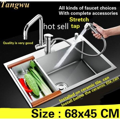 Free shipping standard kitchen sink fashion durable 304 stainless steel hand made single slot hot sell 68x45 CM