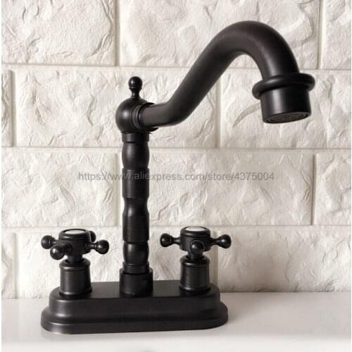 Oil Rubbed Bronze Deck Mount Double Handle Bathroom Faucet Vanity Vessel Sinks Mixer Tap Cold And Hot Water Tap Nhg071