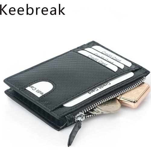 Keebreak Carbon Black Men Wallet Card Small Men Clutch Wallet Coin Money Holder Pocket for Boys RFID Card Wallet Portomonee Man