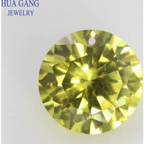 Single Hole AAAAA Round Brilliant Olive Yellow Cubic Zirconia Stone For Jewelry Making 3-16mm High Quality