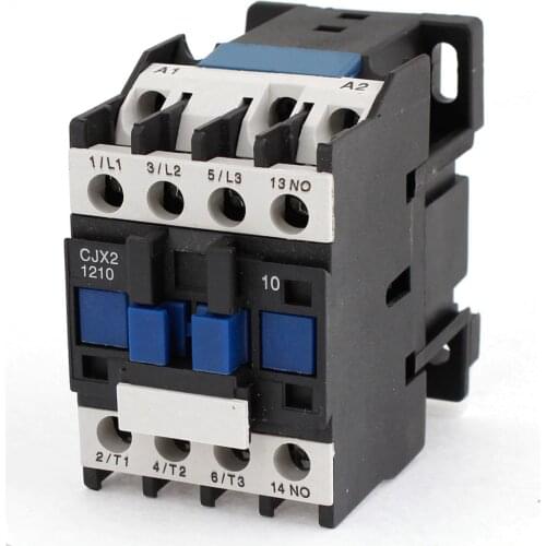 3 Phase Motor Magnetic Contactor Relay 12A 3P 3 Pole 1NO AC 24V 110V 220 Volts 380V Coil CJX2-1210 35mm Din Rail Mounting